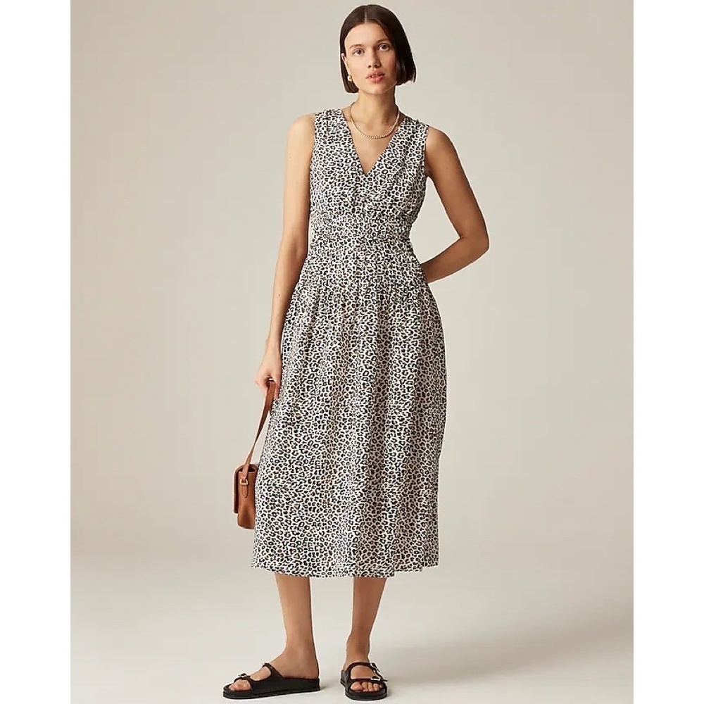 NWT!! J. CREW Hyacinth Dress Leopard‎ Crepe De Chine Smocked X-Small Petite XSP